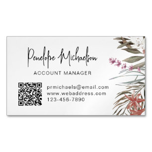 Boho Bouquet med Modern Lettering och QR-kod Magnetiska Visitkort