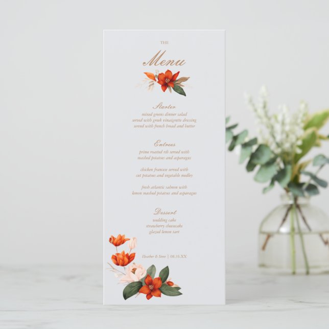 Boho bouquet with fiery flowers Menu Meny (Stående Fram)