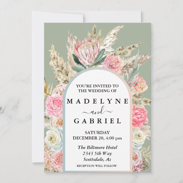 Boho Bouquets Pampas Grass Arch Ram Inbjudningar (Framsida)