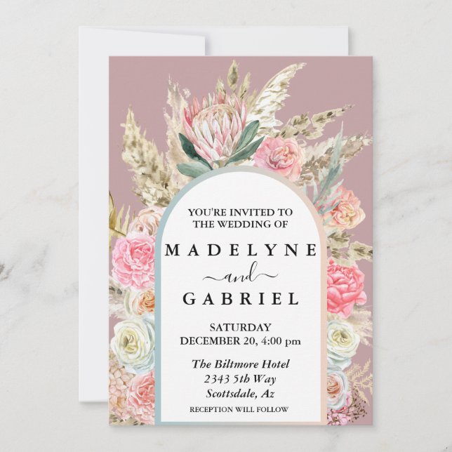 Boho Bouquets Pampas Grass Arch Ram Inbjudningar (Framsida)