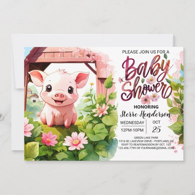 Boho Bouquets Piglet Baby Shower Inbjudningar (Framsida)