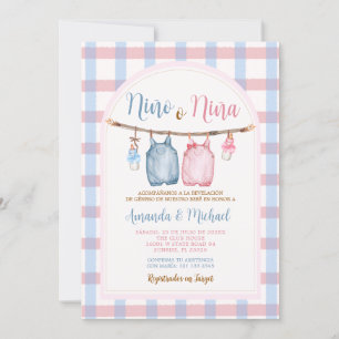 Boho Bow Pumpkin Spansk Gender Reveal Gingham Inbjudningar