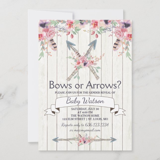 Boho Bows eller Arrows Gender Reveal Party Inbjudningar (Framsida)