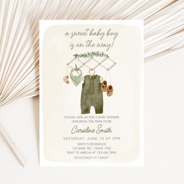 Boho Boy Baby Clothes Baby Shower Inbjudningar (Sweet Baby Boy Baby Shower Invitation)