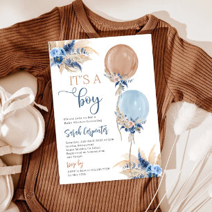 Boho Boy Balloons Baby Shower-inbjudan Inbjudningar
