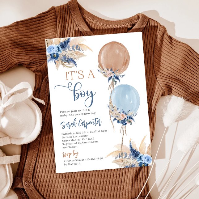 Boho Boy Balloons Baby Shower-inbjudan Inbjudningar (Skapare uppladdad)