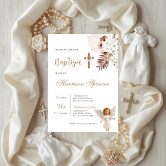 Boho Boy Baptism Invitation  Inbjudningar
