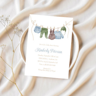 Boho Boy Clothes Line Baby Shower Inbjudningar