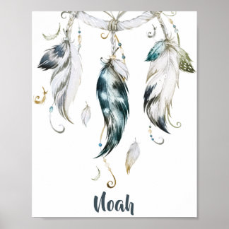 Boho Boy Feather Dream Catcher Wall Art Poster