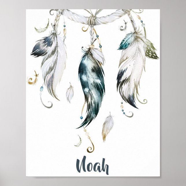 Boho Boy Feather Dream Catcher Wall Art Poster (Framsidan)