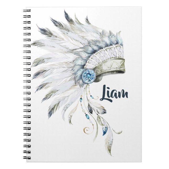 Boho Boy Feather Headdress Anpassningsbar Journal Anteckningsbok (Framsidan)