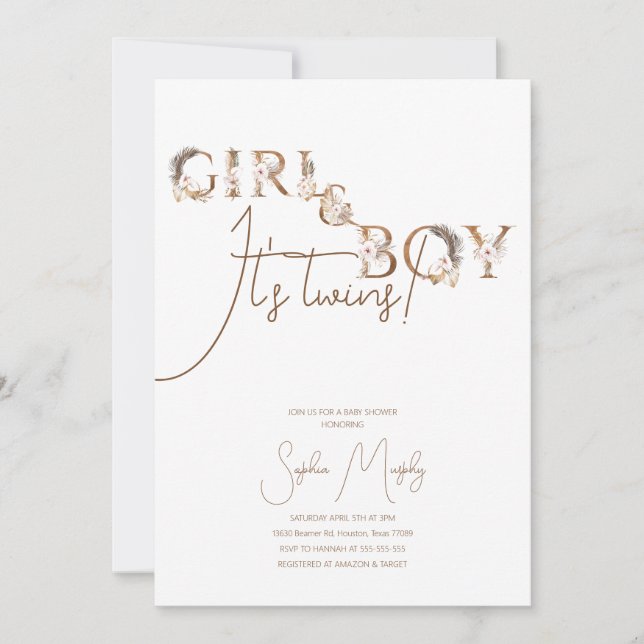 Boho Boy & Girl Twillingars Rustic Baby Shower-inb Inbjudningar (Framsida)