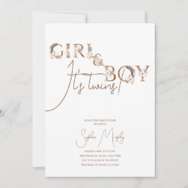 Boho Boy & Girl Twillingars Rustic Baby Shower-inb Inbjudningar