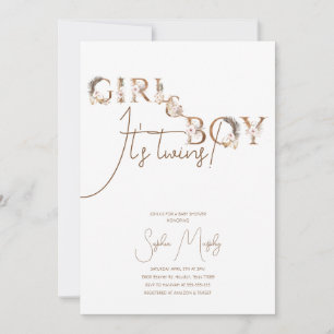 Boho Boy & Girl Twillingars Rustic Baby Shower-inb Inbjudningar