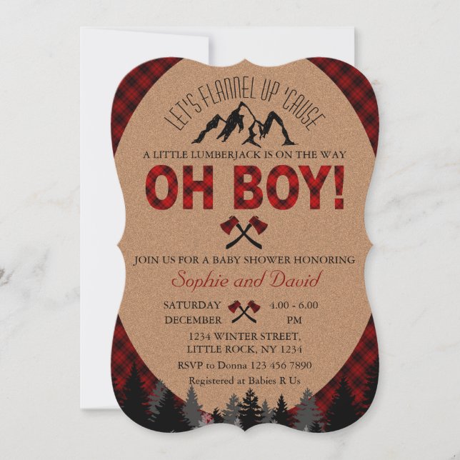 Boho Boy Lumberjack Red Buffalo Baby Shower Inbjud Inbjudningar (Framsida)