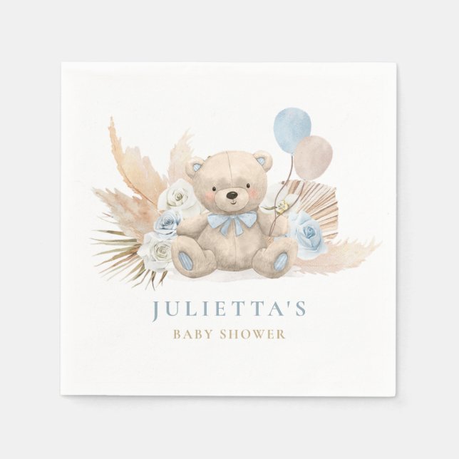 Boho Boy Nalle Baby Shower Party Dekorations Pappersservett (Framsidan)