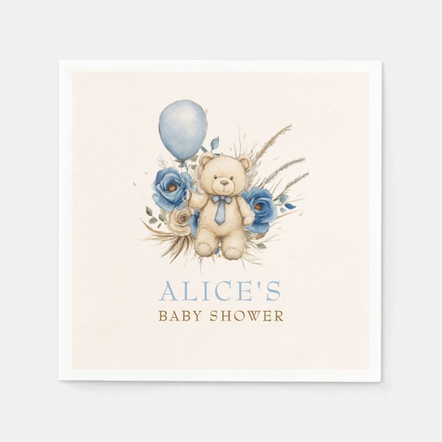 Boho Boy Nalle Baby Shower Party Dekorations Pappersservett (Framsidan)