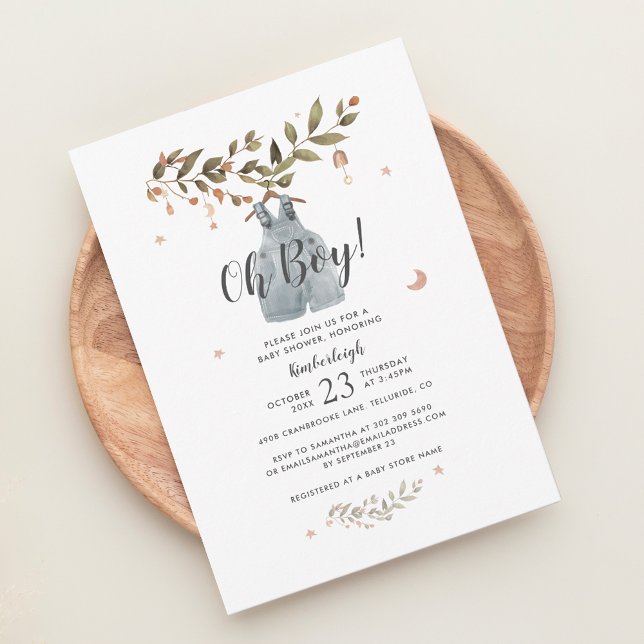 Boho Boy Shower för botaniska vattenfärger Inbjudningar (Oh Boy Boho Baby Shower Invitation)