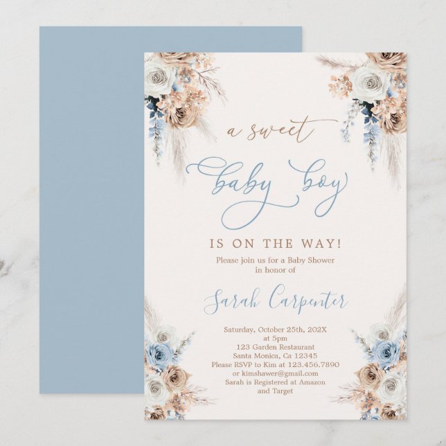 Boho Boy Shower Inbjudningar (Fram/baksida)