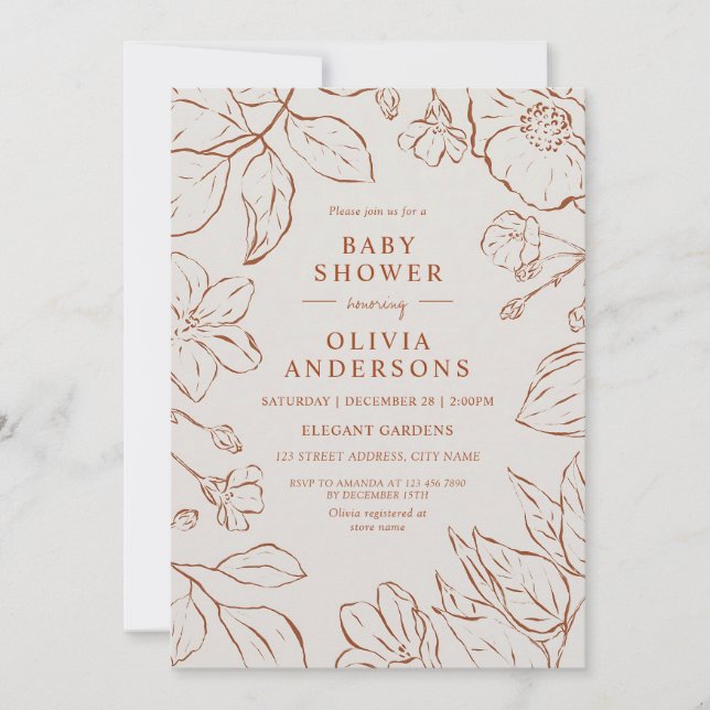 Boho Bränd Orange Botanisk Bebis Shower Inbjudningar (Framsida)