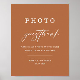 Boho Bränd Orange Bröllopsfoto Gästbok Signatur Poster