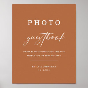 Boho Bränd Orange Bröllopsfoto Gästbok Signatur Poster