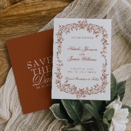 Boho Bränd Orange Rost Floral Botanisk Bröllop Spara Datumet