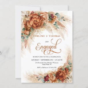 Boho brände orange kopparblommor pampas eucalyptus inbjudningar