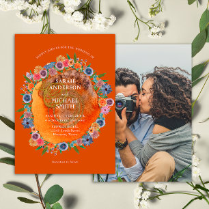 Boho Bränt Orange Boho Wildflower Foto Bröllop Inbjudningar