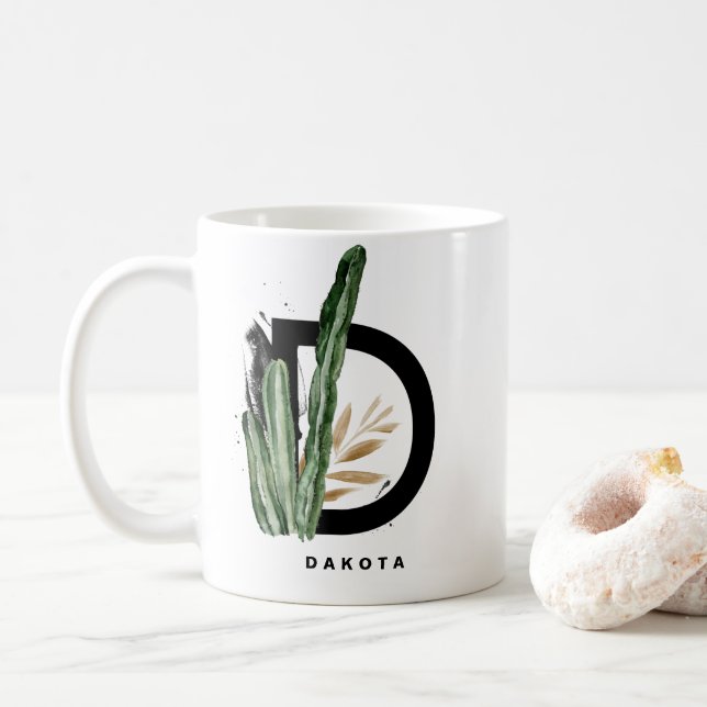 Boho Brev D Monogram | Tropical Cactus Monogram Kaffemugg (Med munk)