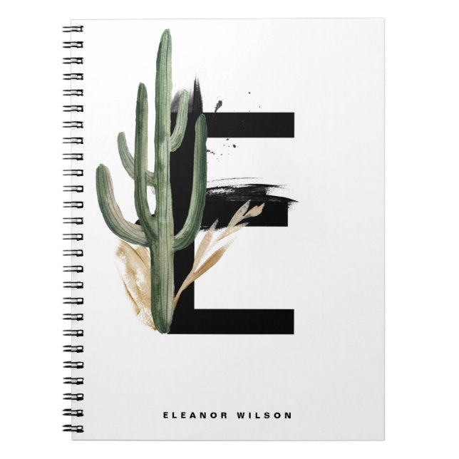 Boho Brev E Monogram | Tropical Cactus Monogram Anteckningsbok (Framsidan)
