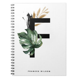 Boho Brev F Monogram Tropical Monstera Monogram Anteckningsbok