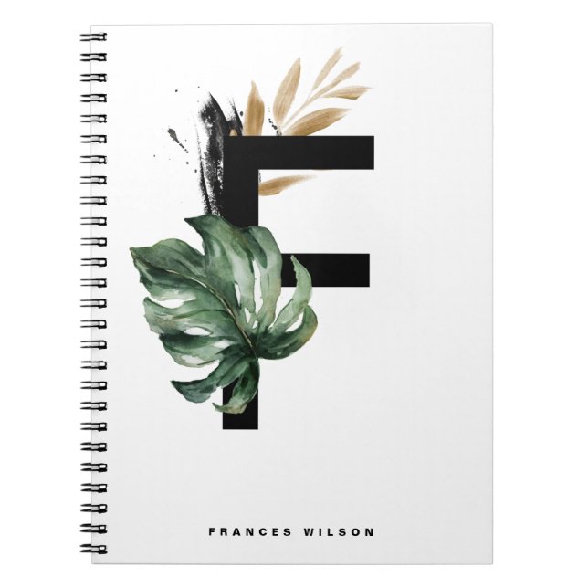 Boho Brev F Monogram Tropical Monstera Monogram Anteckningsbok (Framsidan)