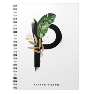 Boho Brev P Monogram Handflatan Löv Tropical Anteckningsbok