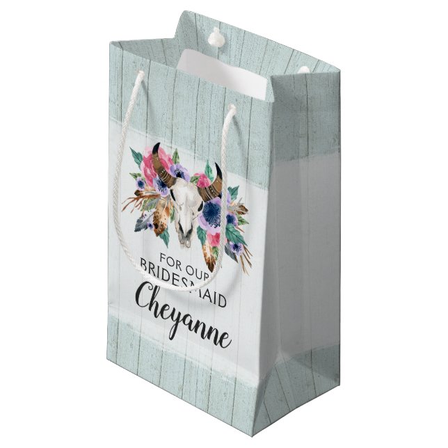 Boho Bridesmaid Gift Blommigt Cow Skull Favor Bag (Framsidan Vinklad)