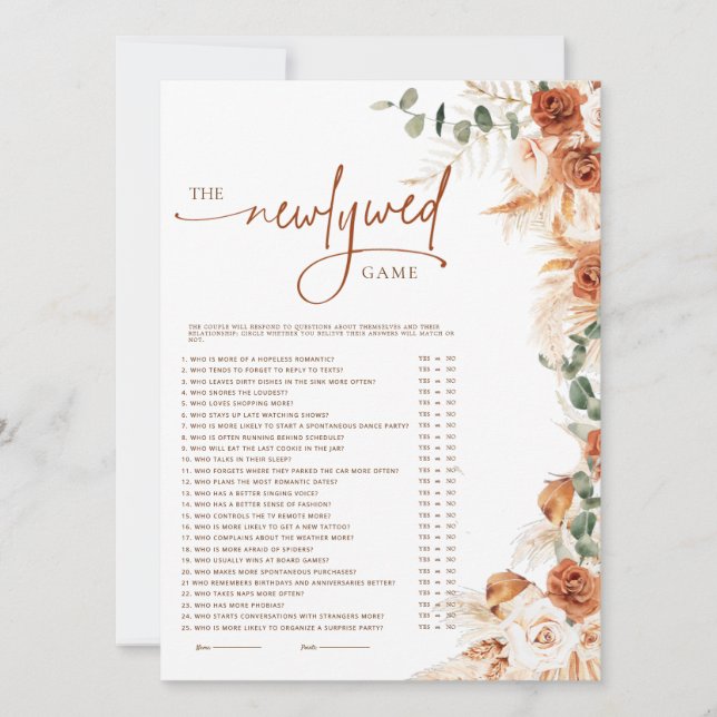 Boho Bright Terracotta Newlywed Bridal Shower Game (Framsida)