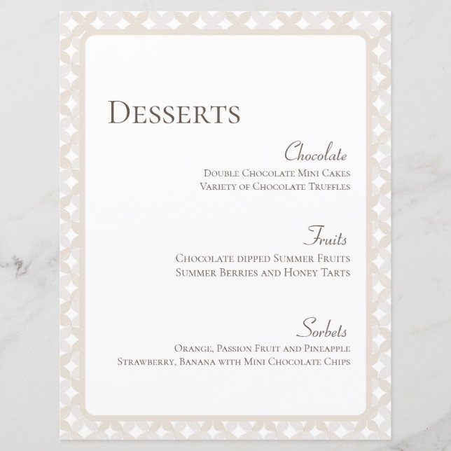 Boho Bröllop 8.5X11 Anpassade Dessert Menu (Framsida)