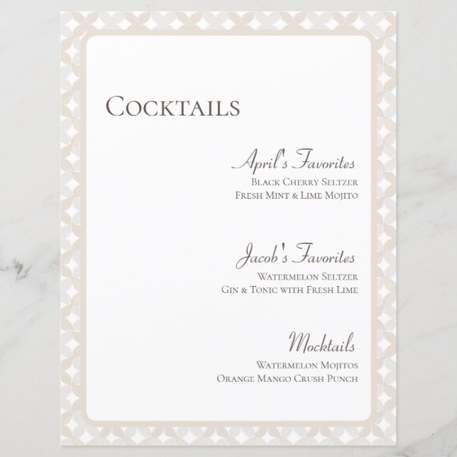 Boho Bröllop Anpassade 8.5X11 Cocktail Menu (Framsida)