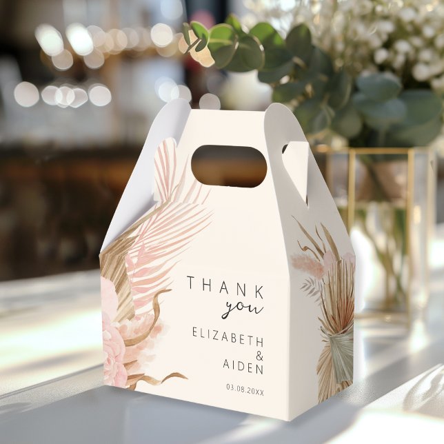 Boho Bröllop Box Geschenkschachtel Presentaskar (Boho Wedding "Thank you!" Favor Box. Beige, Brown, soft tones, with your names & date.)