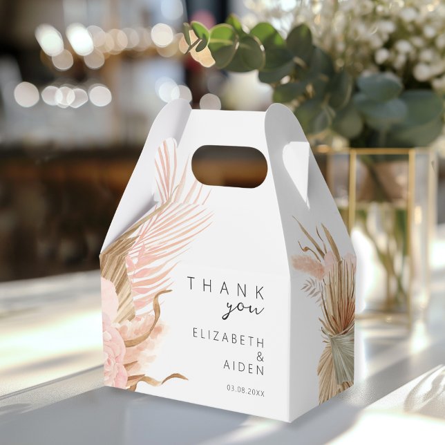 Boho Bröllop Box Geschenkschachtel Presentaskar (Boho Wedding "Thank you!" Favor Box. Light Gray, Brown, soft tones, with your names & date.)