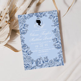 Boho Bröllop Bridgerton Navy Blue Script Romantic Inbjudningar