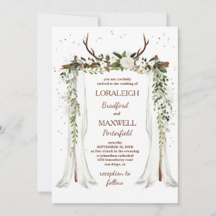 Boho Bröllop Canopy Watercolor Greenery Blommigt Inbjudningar