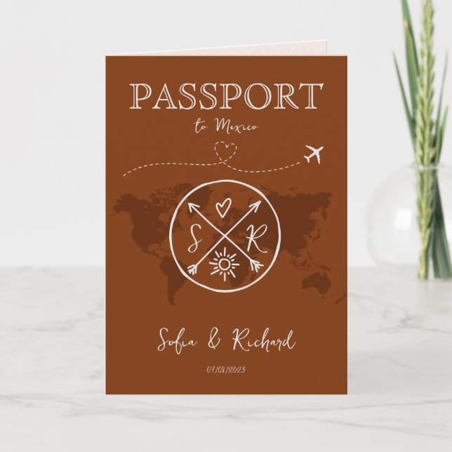 Boho Bröllop Destination Passport Karta Terracotta Inbjudan (Framsida)