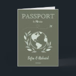 Boho Bröllop Destinationspass Karta QR-kod Inbjudan<br><div class="desc">Modern Boho World Map-inbjudan till Bröllop,  som pass,  med ditt monogram. Lägg till QR-koden. Bakgrund till grönten färg</div>