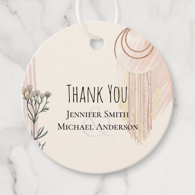 BOHO Bröllop Dusty Blue Peach Dream Catcher Gåvor Etiketter (Framsida)