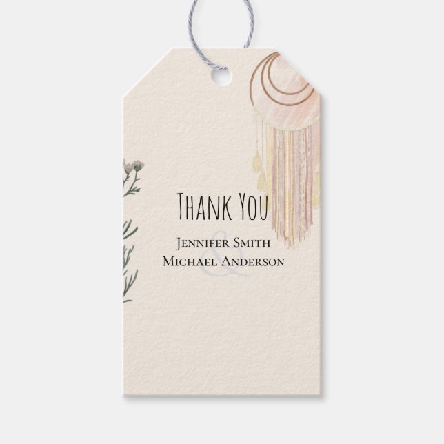 BOHO Bröllop Dusty Blue Peach Dream Catcher Presentetikett (Framsidan)