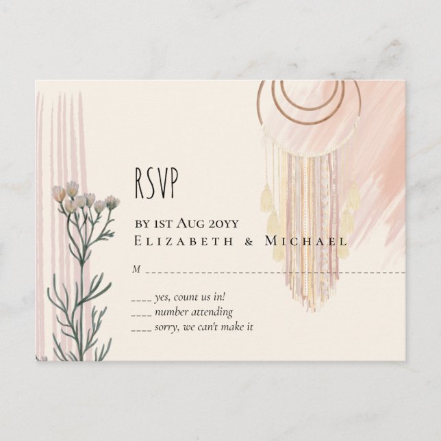 BOHO Bröllop Dusty Blue Peach Dream Catcher Vykort (Framsida)