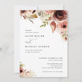 Boho Bröllop Earthy Blommigt Watercolor Bouquet Inbjudningar
