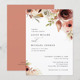 Boho Bröllop Earthy Blommigt Watercolor Bouquet Inbjudningar