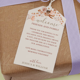 Boho Bröllop Elegant Script for Guests Welcome Bag Presentetikett